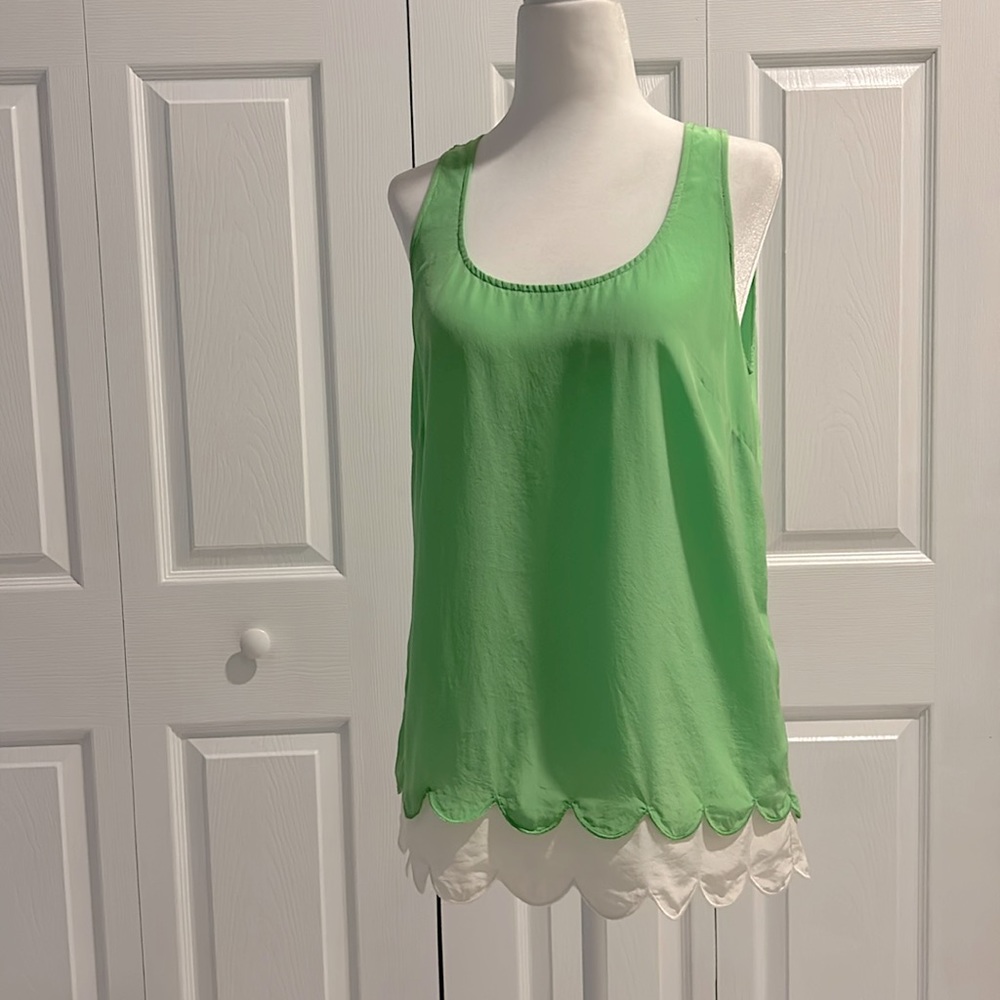 Lilly Pulitzer 100% SILK Tank Top with Double Scalloped Edging at Hem